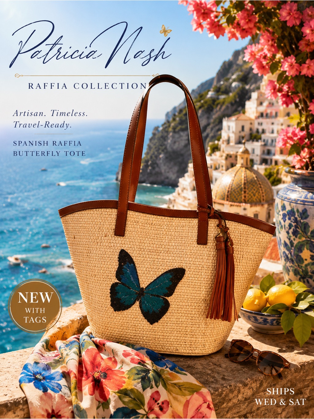 Patricia Nash Marconia Tote Bag Beaded Raffia Collection Stunning New $269 Msrp